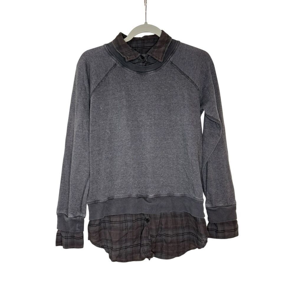 Monrow Women’s Long Sleeve‎ Plaid Peekaboo Top Sample Size Small